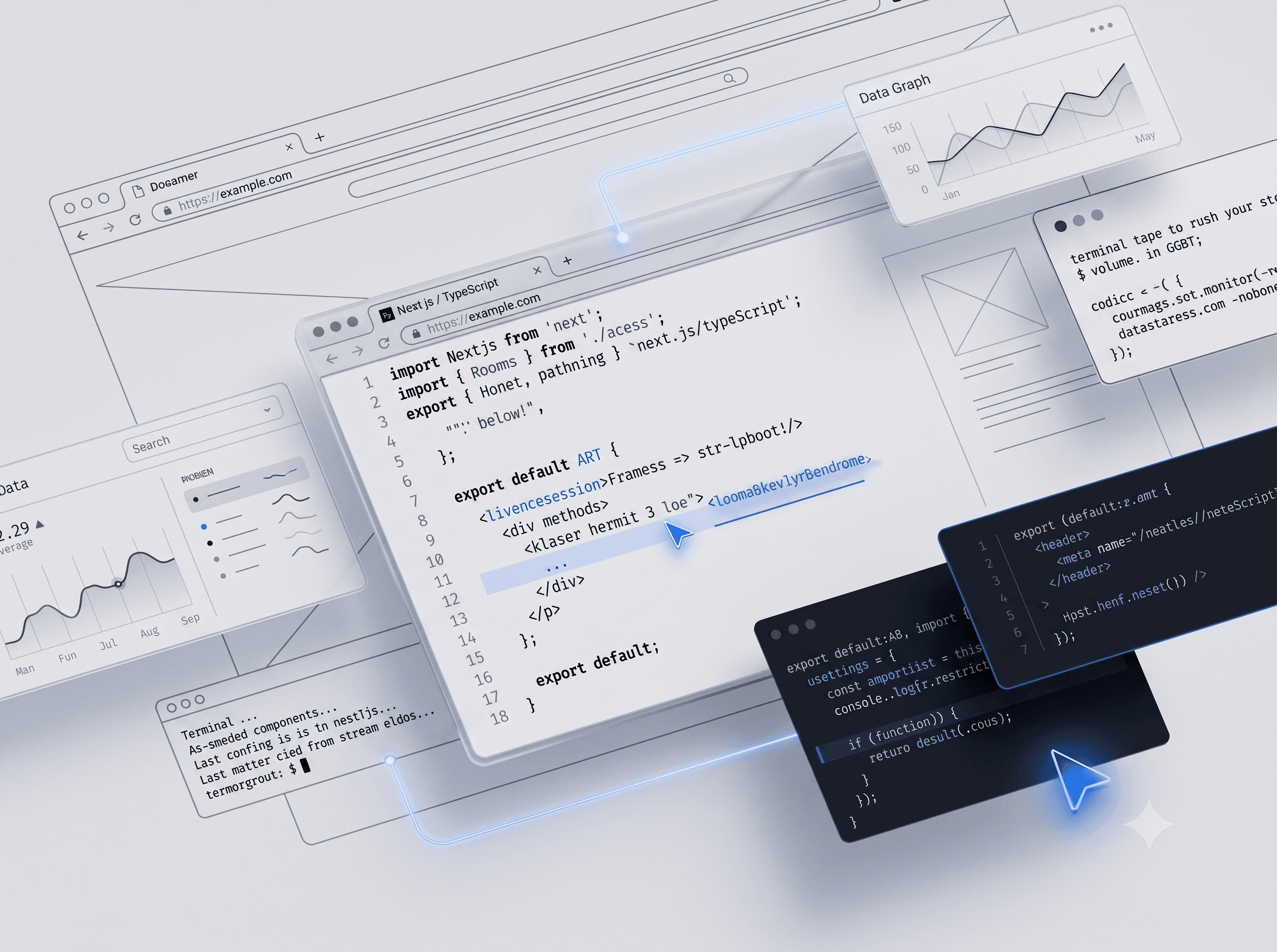 Technical visualization showing architecture and code structure